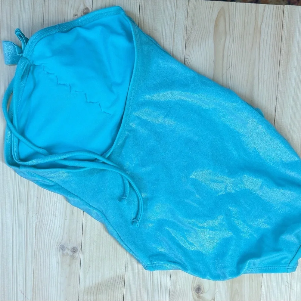 GAP Kids Aqua Blue One Piece Swimsuit Ruffle Detail Girls XS Beach Swimwear